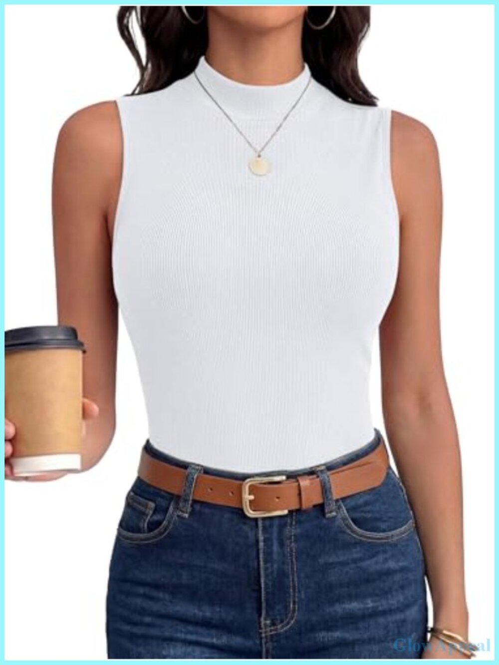 Women's Ribbed Mock Neck Slim Fit Sleeveless Tank Top